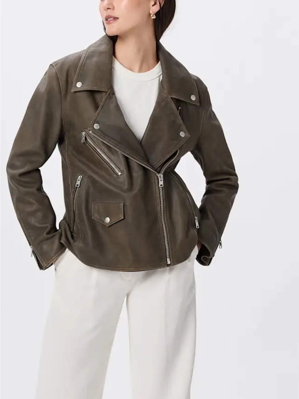 Quince 100% Leather Oversized Moto Biker Jacket Distressed Brown XS - Picture 8 of 11